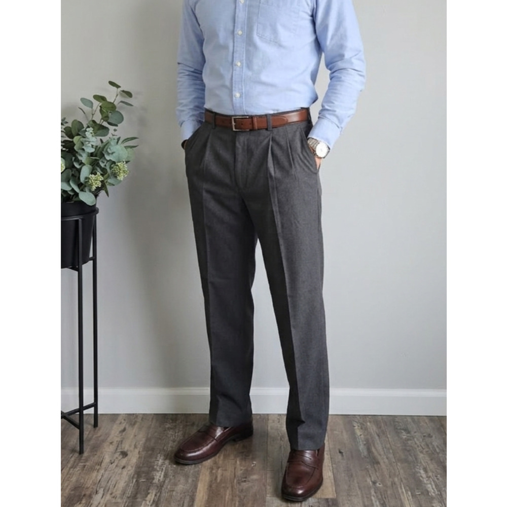 Dockers Vintage 90s Gray Pleated No Wrinkle Twill Dress Pants Trousers 38x34